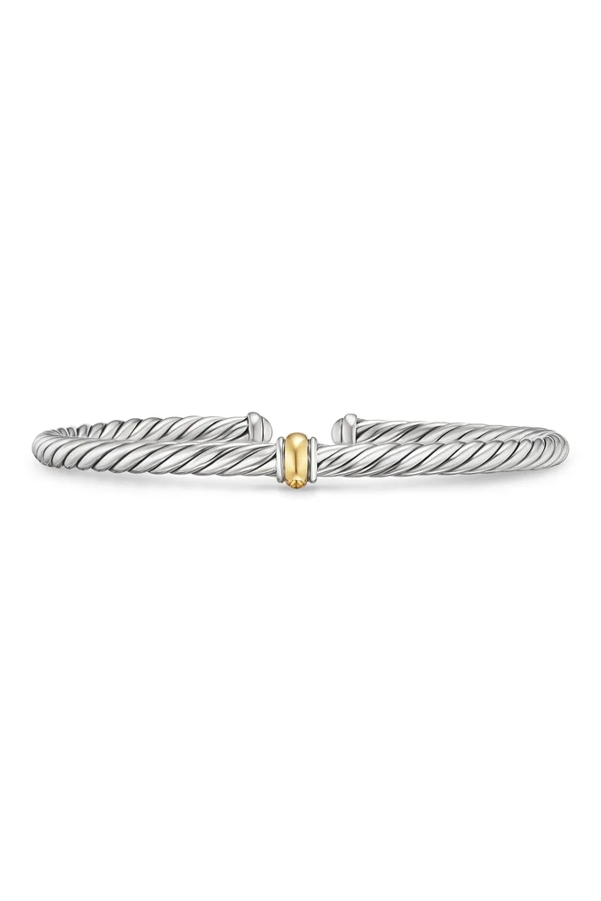Cable Flex Station Bracelet in Sterling Silver with 14K Yellow Gold, 4mm