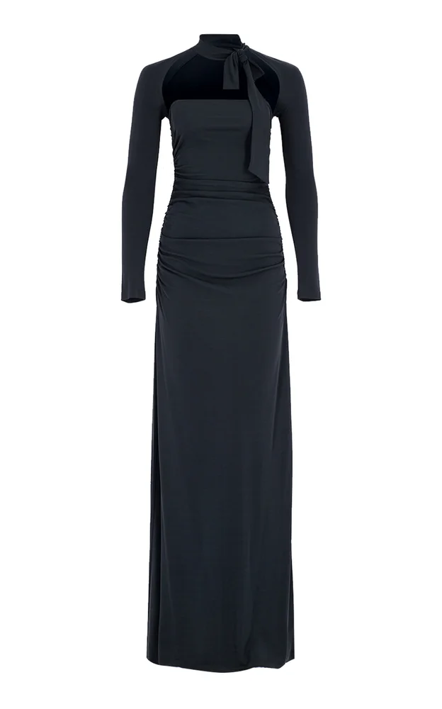 Bow-Neck Maxi Jersey Dress