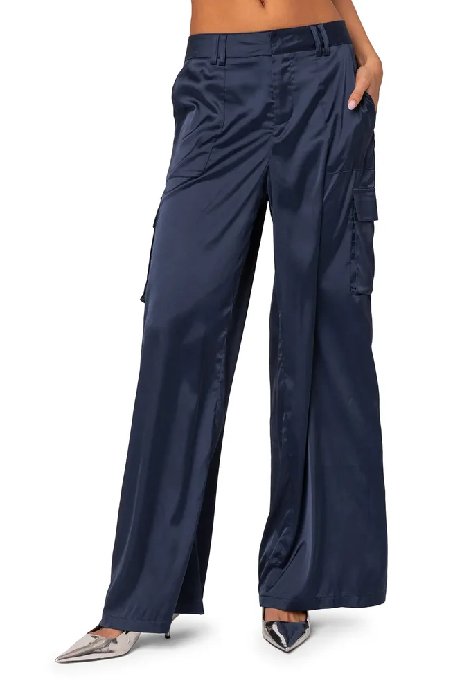 Kelsey Baggy Satin Cargo Pants