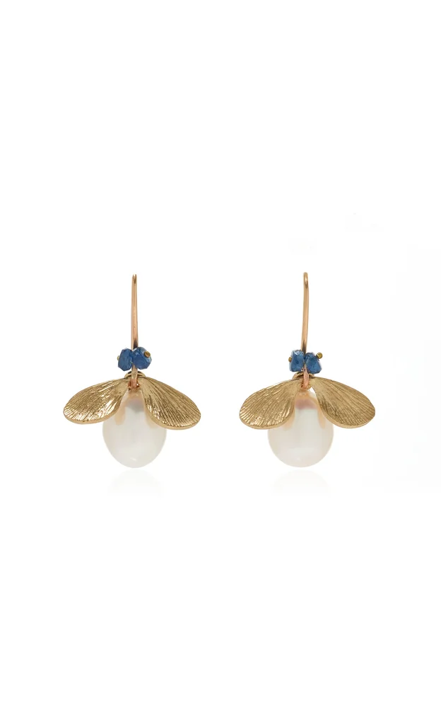 Jeweled Bug 14K Yellow Gold, Pearl And Sapphire Earrings