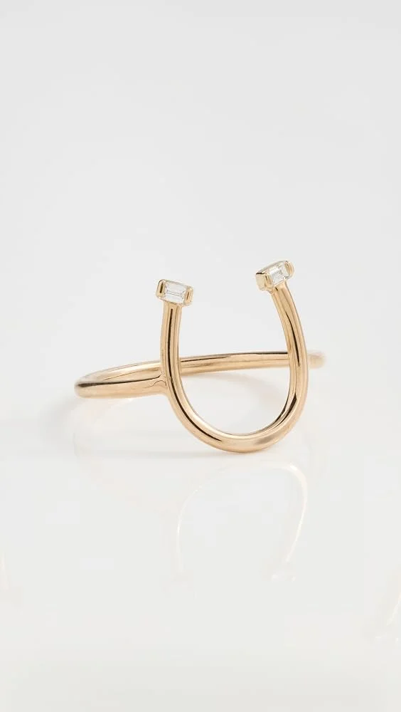14k Gold Baguette Diamond Horseshoe Ring