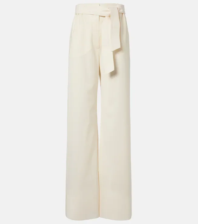 Belted virgin wool wide-leg pants