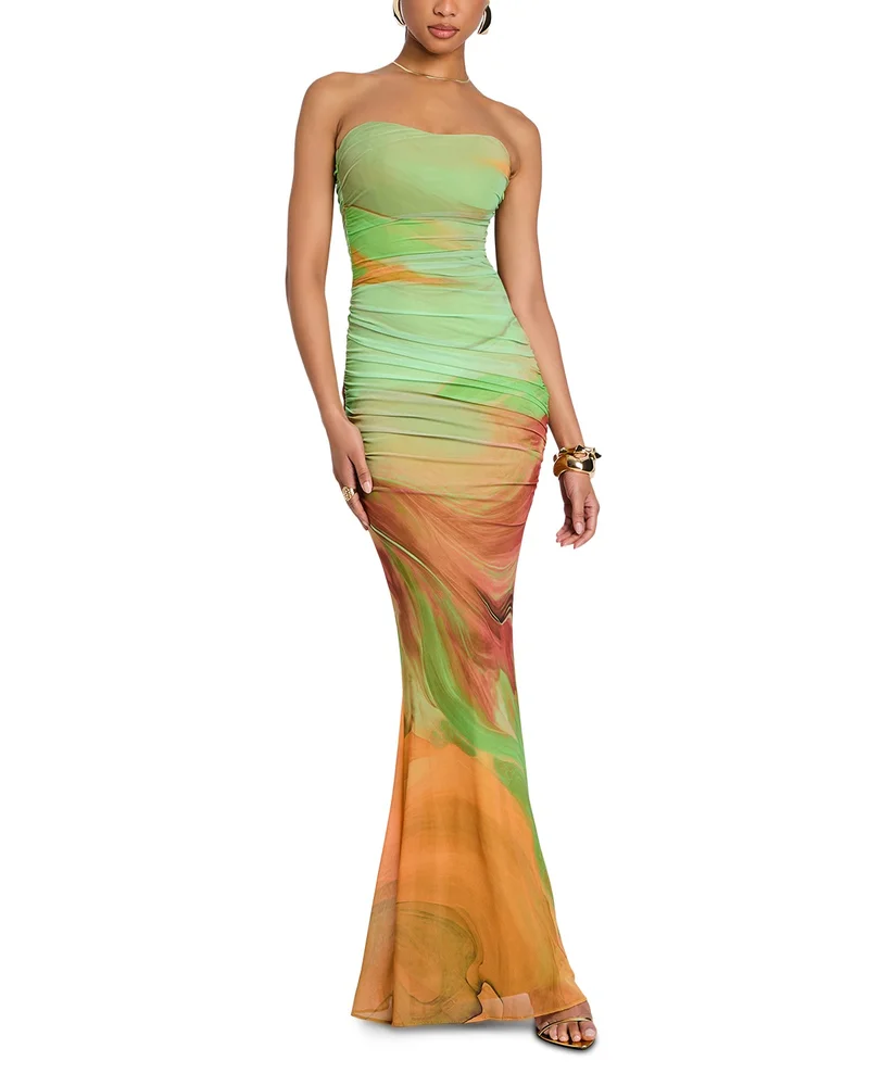 Isadore Printed Brushstroke Maxi Dress