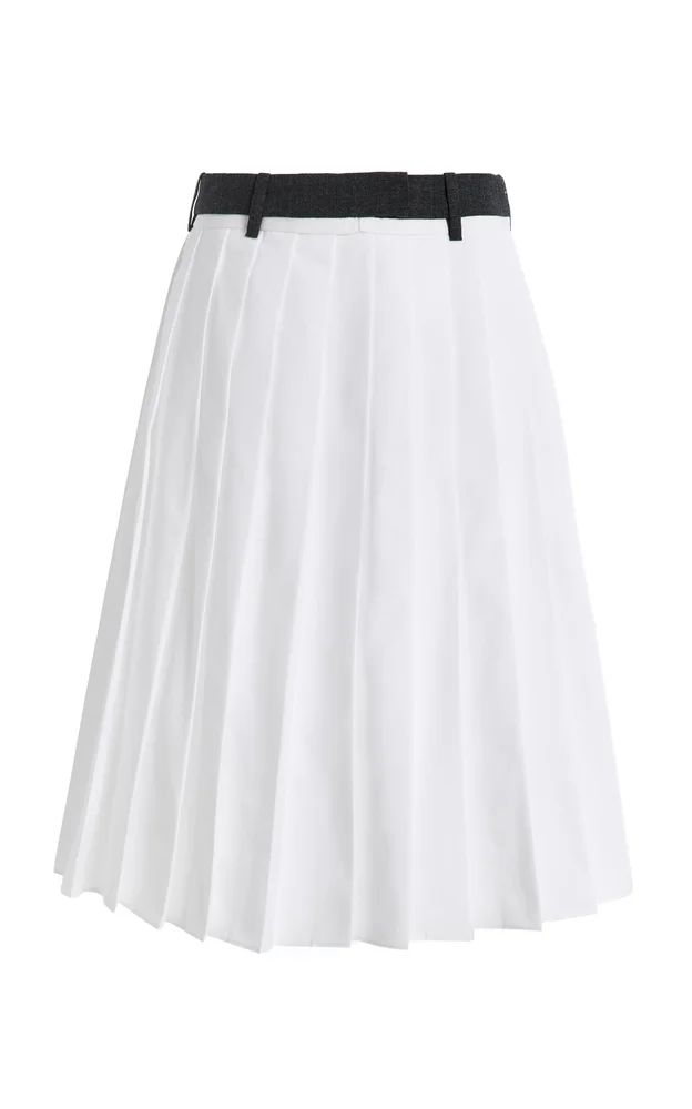 Pleated Cotton-Poplin Midi Skirt