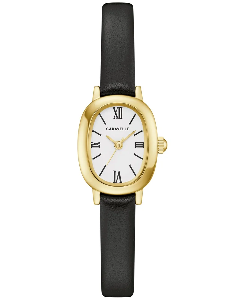 Classic Black Leather Strap Watch, 18.5mm