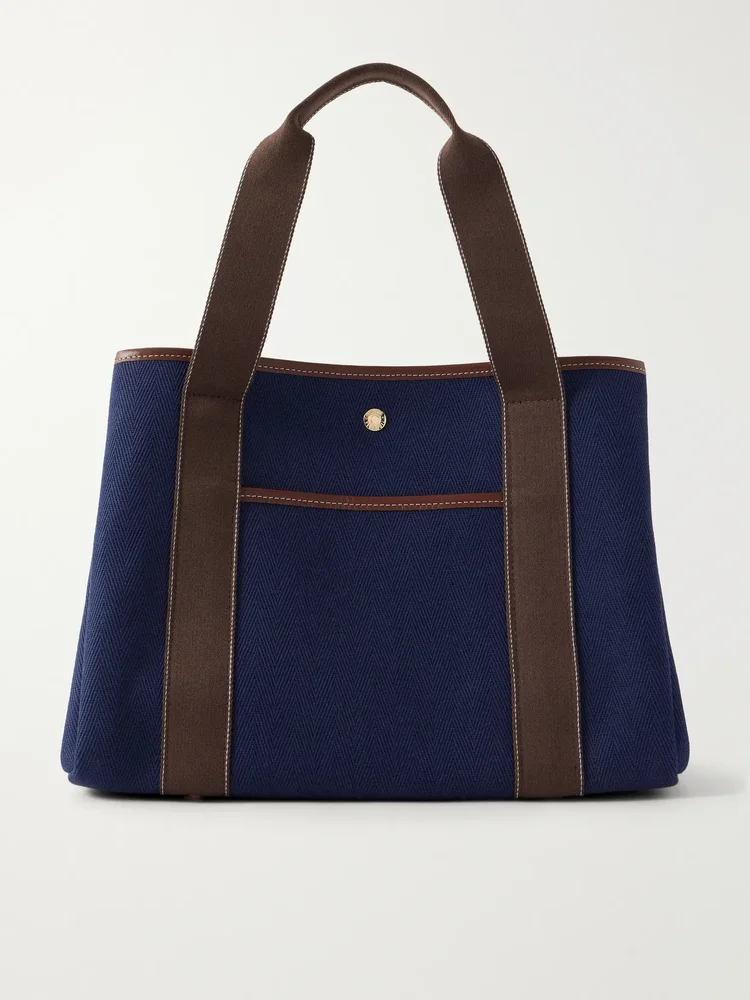 Traversée medium leather and webbing-trimmed canvas tote