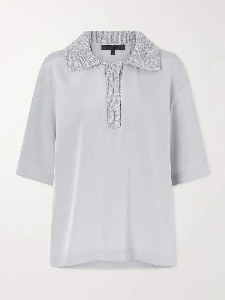 Stretch silk-blend polo shirt