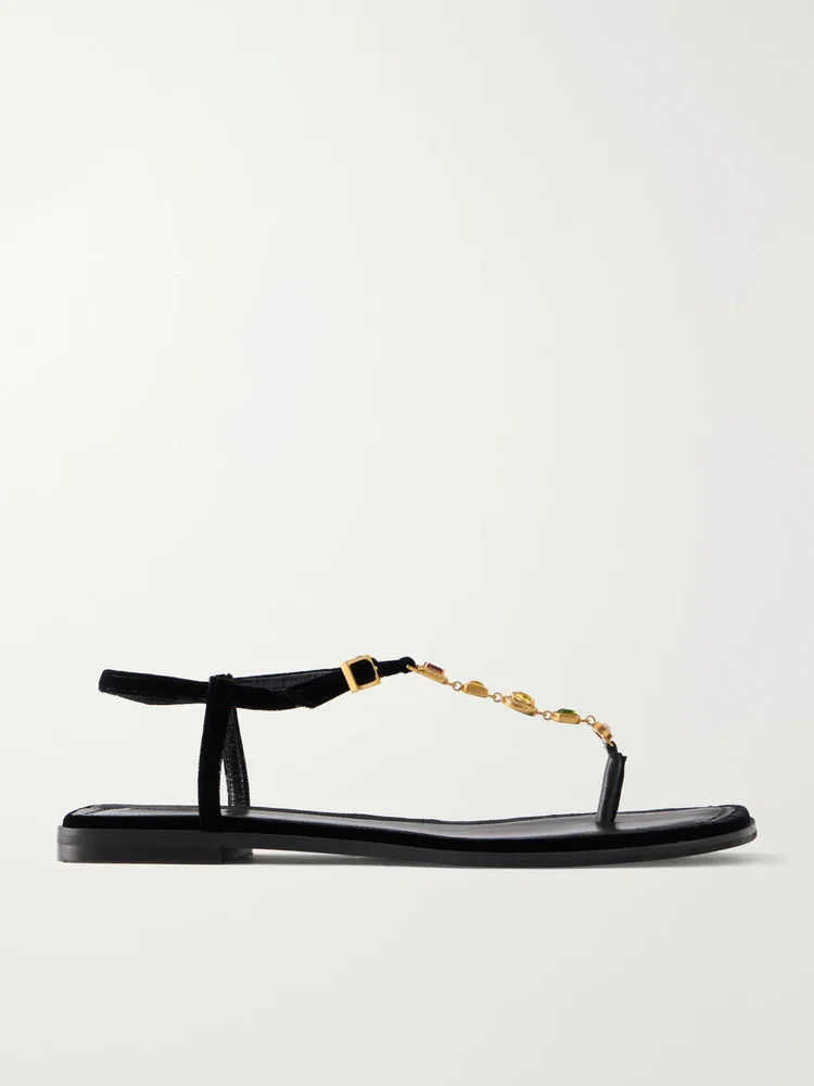 Nodstalgia Gemma crystal-embellished velvet thong sandals