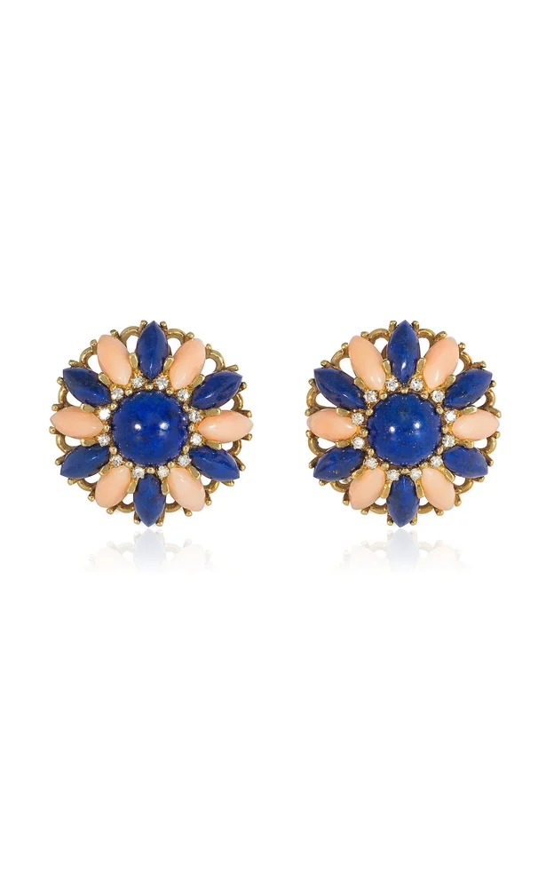 Mid-Century Italian Angel Skin Coral and Lapis Earrings