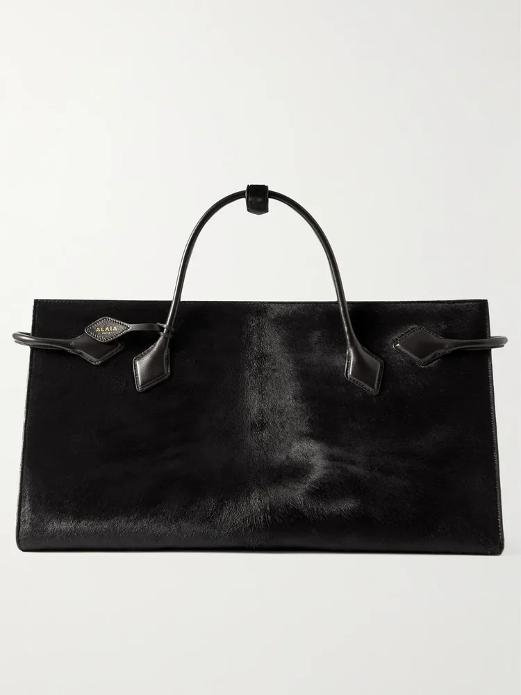 Le Teckel large leather-trimmed calf hair tote