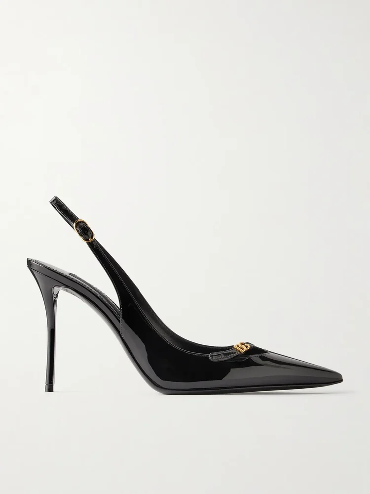 105 logo-embellished patent-leather slingback pumps