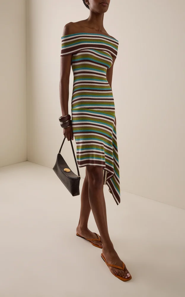 Extension-Drape Striped Cotton-Blend Knit Mini Dress