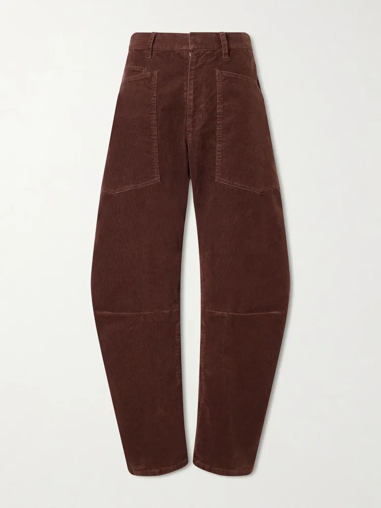 Shon cotton-blend twill barrel-leg pants
