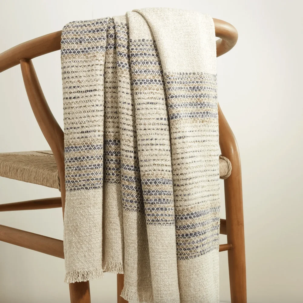 Cielo Stripe Throw, Blue and Natural