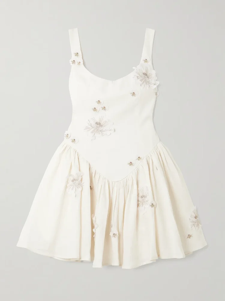 Lima embellished appliquéd linen mini dress
