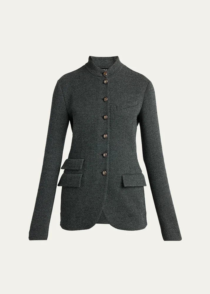 Fitted Herringbone Wool-Blend Blazer