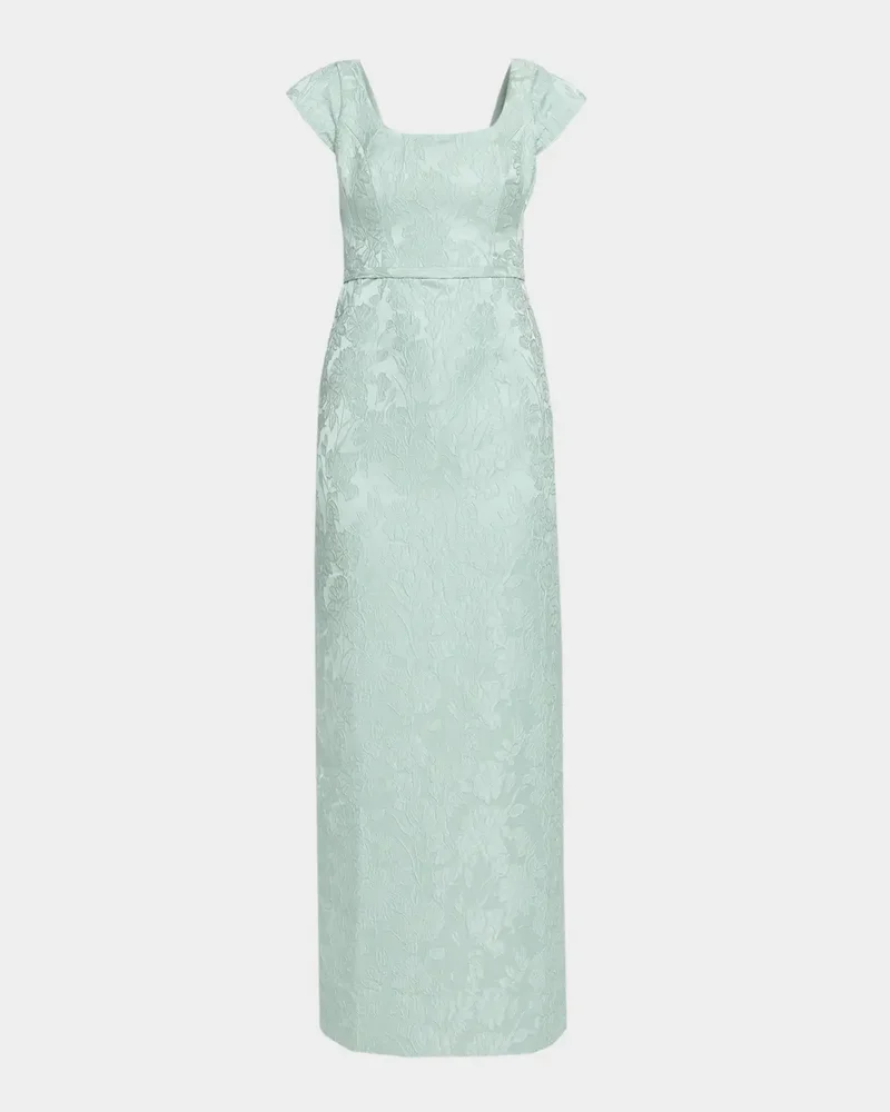 Grace Cap-Sleeve Cloque Column Gown