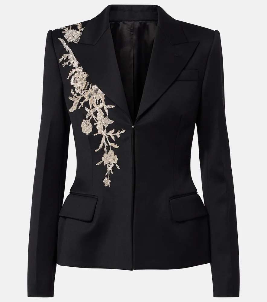 Beaded embroidered wool blazer