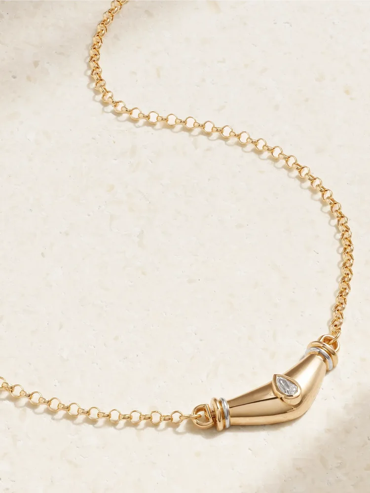 Karma 18-karat yellow and white gold diamond necklace