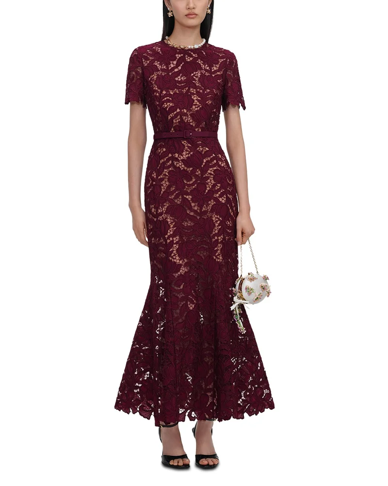 Burgundy Lace Midi Dress