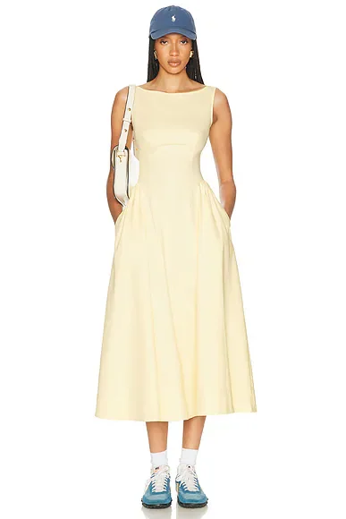 Stretch Cotton Sateen Midi Dress