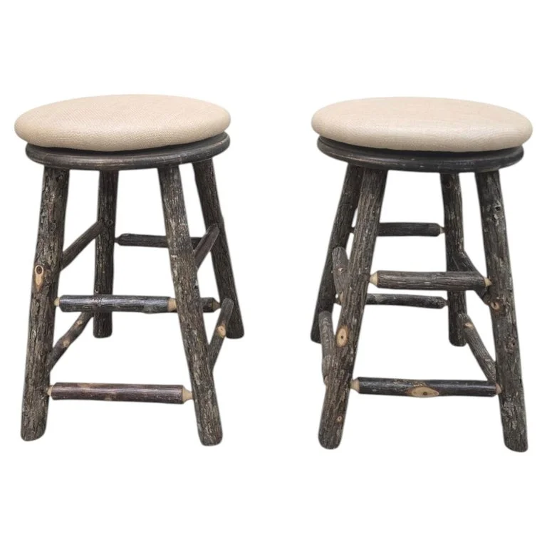 Vintage Adirondack Style Aspen Log Swivel Bar Stools - Pair