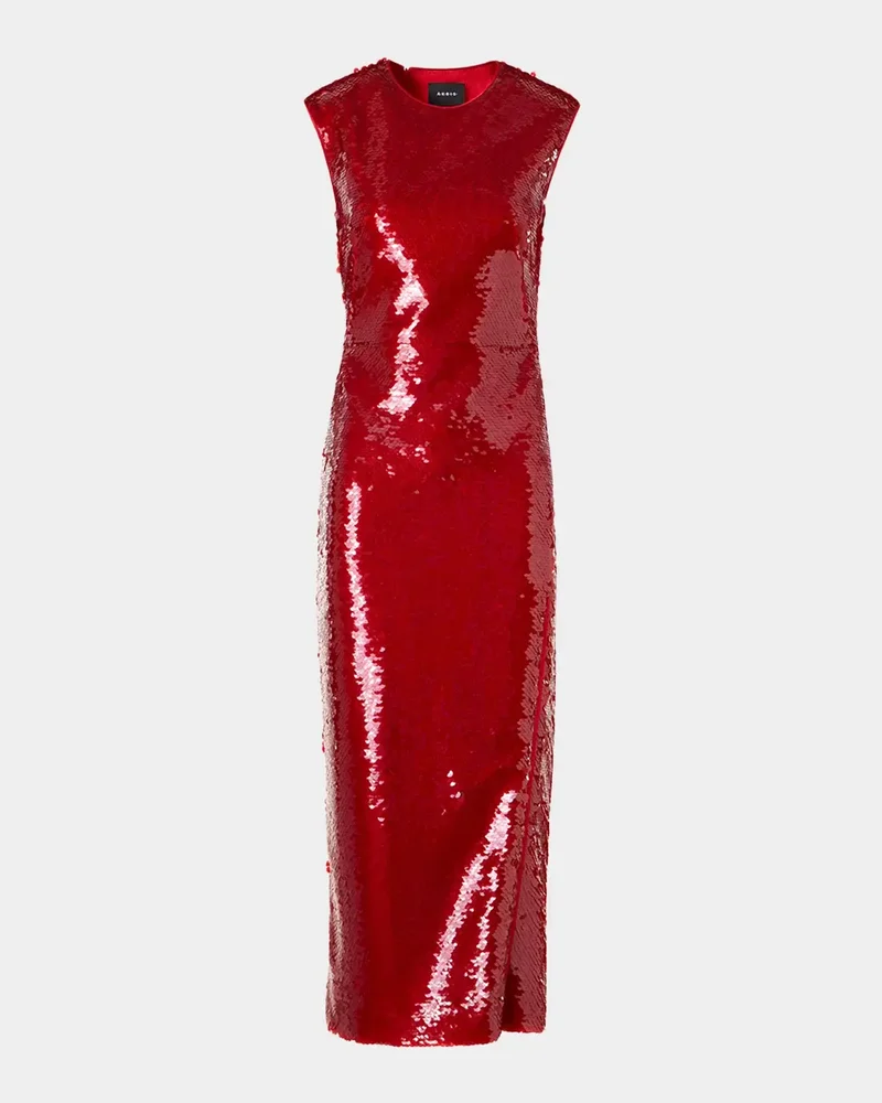 Sleeveless Sequined Tulle Slit Midi Dress