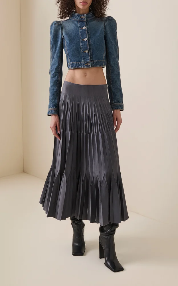 Pleated Silk-Blend Midi Skirt