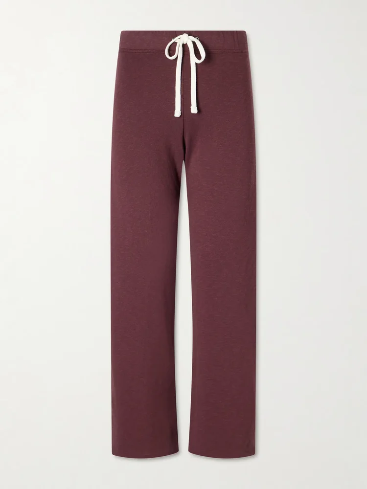 Cropped cotton-terry wide-leg track pants