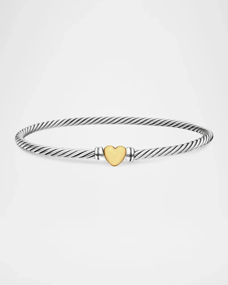 Cable Heart Bracelet in Silver and 18K Gold, 3mm