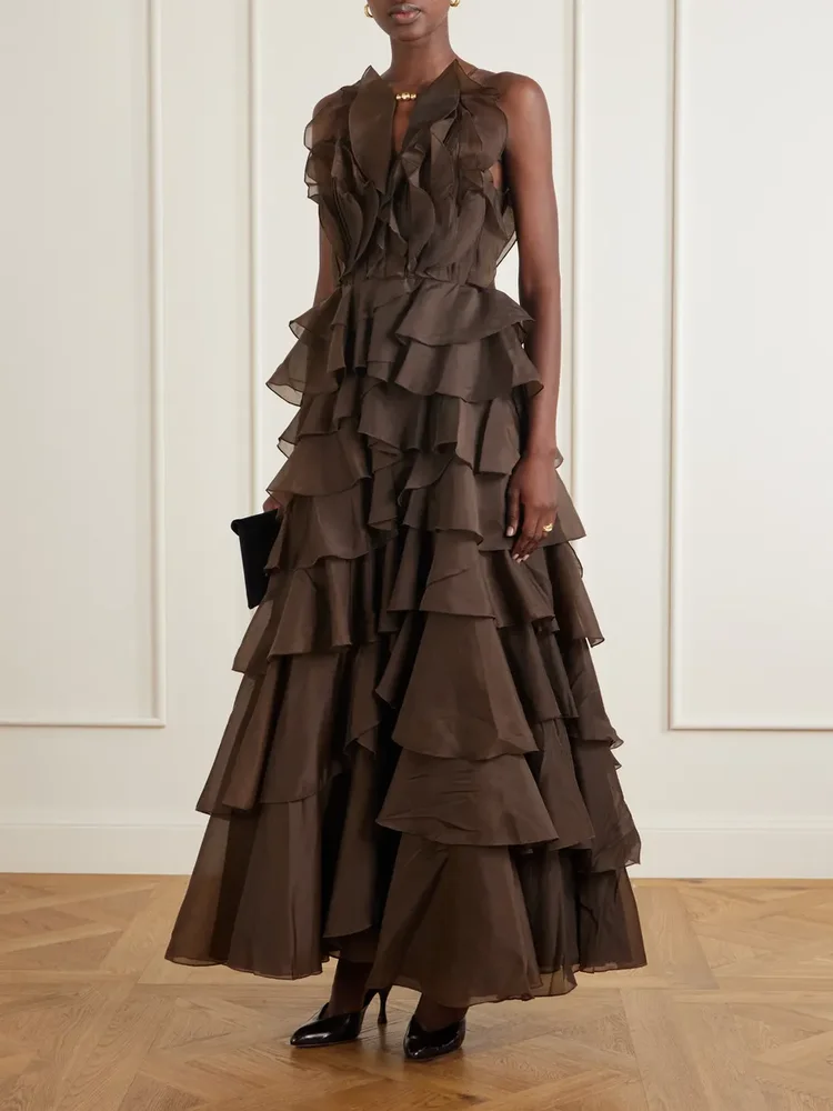 . Cleo ruffled tiered organza gown