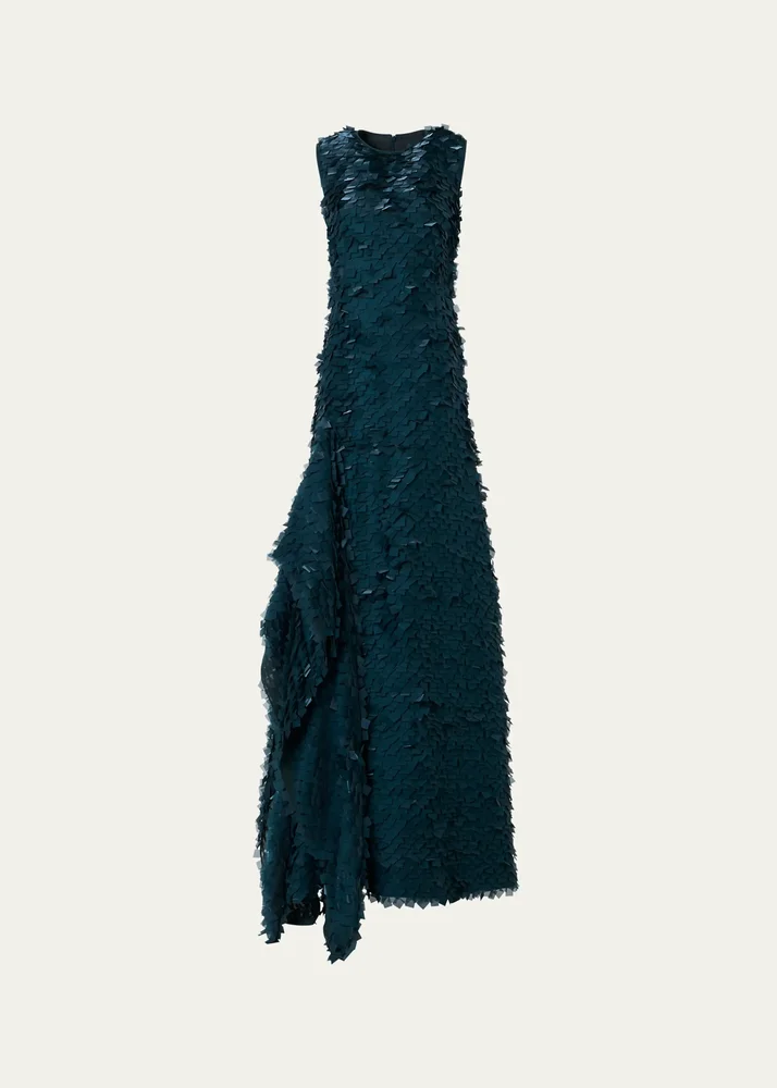 Layered Organza Tile Asymmetric A-Line Gown
