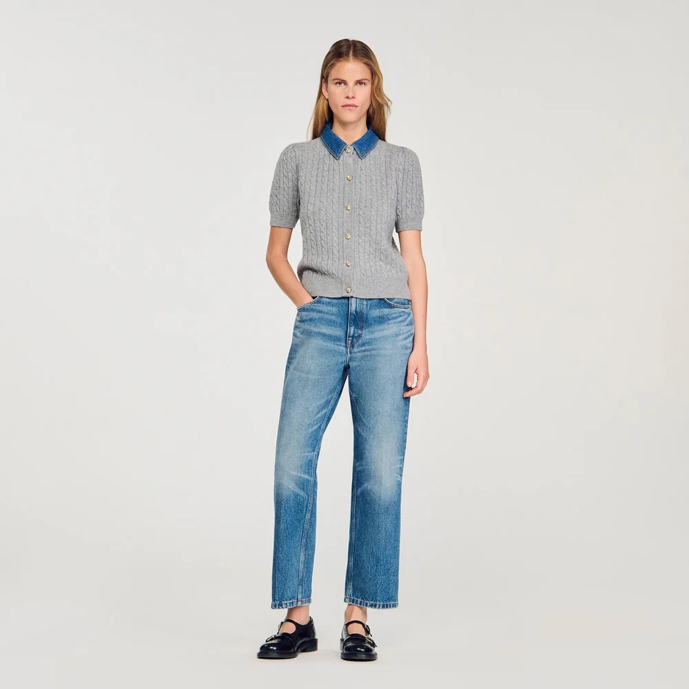 Cardigan with detachable denim collar