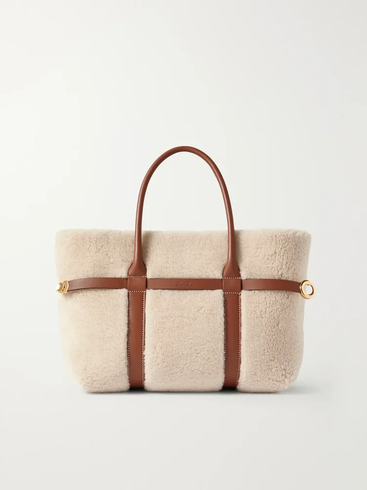 Ghiera small leather-trimmed cashmere and silk-blend fleece tote