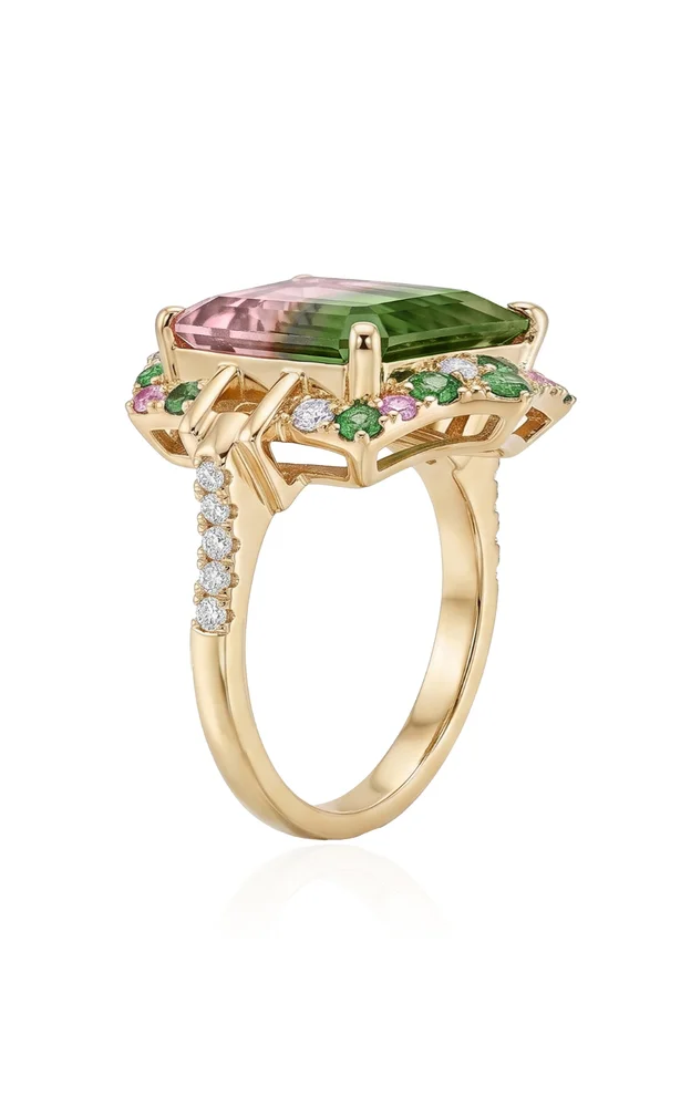 Bi-Color Tourmaline Emerald Cut Ring