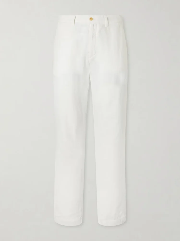 Straight-Leg Cotton and Linen Blend Woven Trousers
