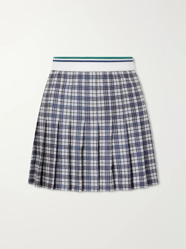 Checked pleated jersey mini skirt