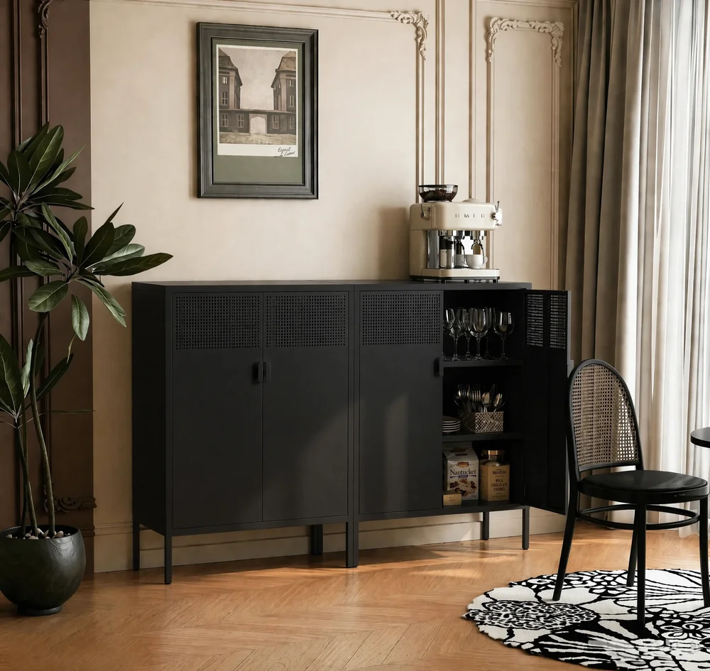 47" Tall Double-Door Metal Edge Cabinet With Magnetic Mesh Door