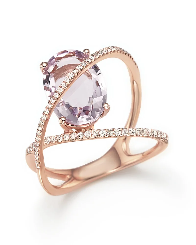 Amethyst and Diamond Statement Ring in 14K Rose Gold