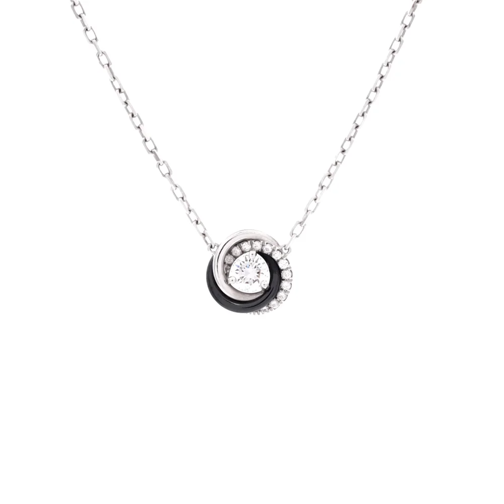 Pre-Owned Trinity Diamond Pendant Necklace, 18K White Gold with Diamonds and Ceramic