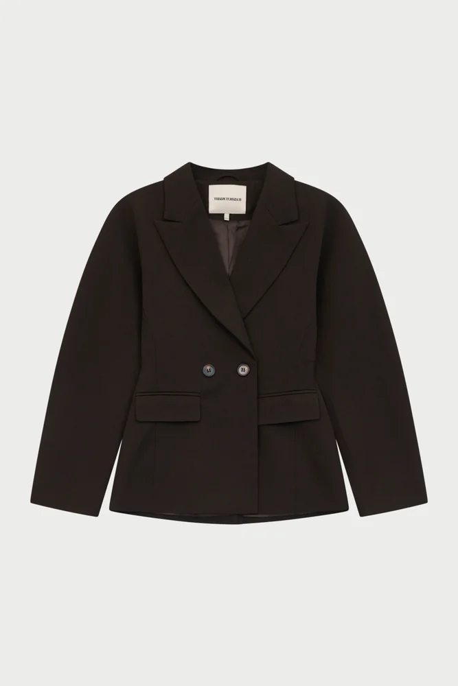 CINCHED WAIST BLAZER - CHOCOLATE