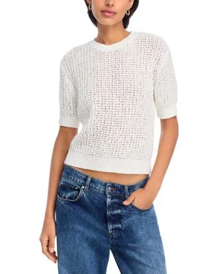 Open Knit Crochet Short Sleeve Sweater - Exclusive