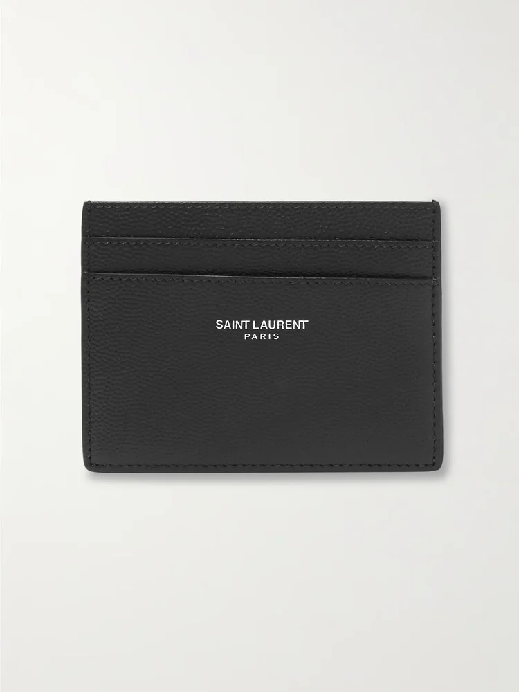 Logo-Print Pebble-Grain Leather Cardholder