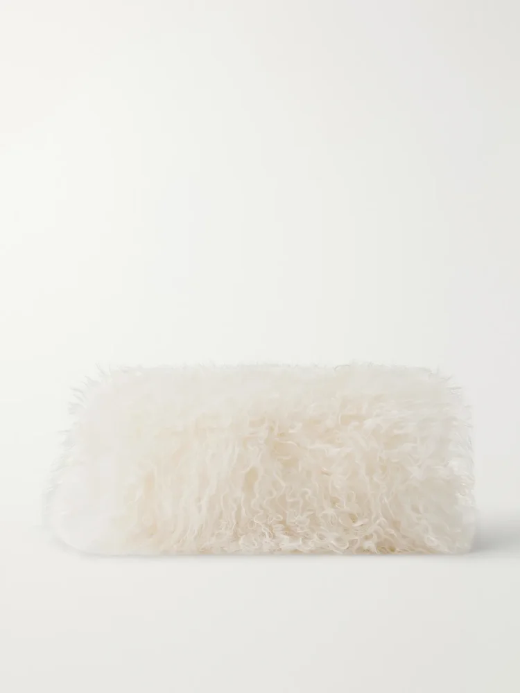 Leather-trimmed shearling handwarmer