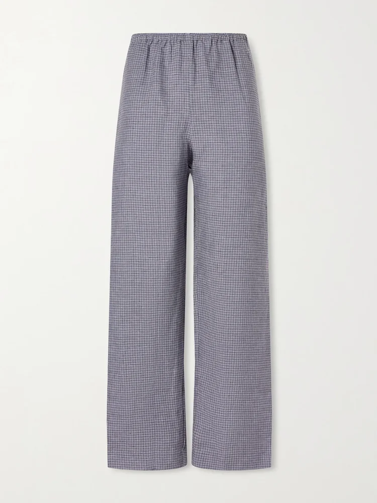 Ease checked linen straight-leg pants
