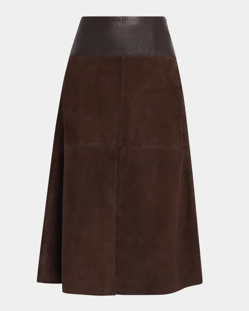 Hudson Suede Leather Combo Midi Skirt