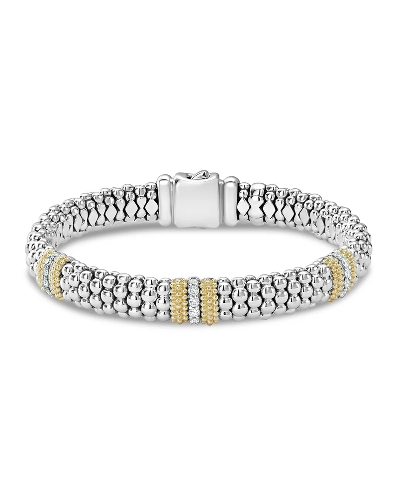 18K Gold & Sterling Silver Diamond Lux Three Station Bracelet, 9mm