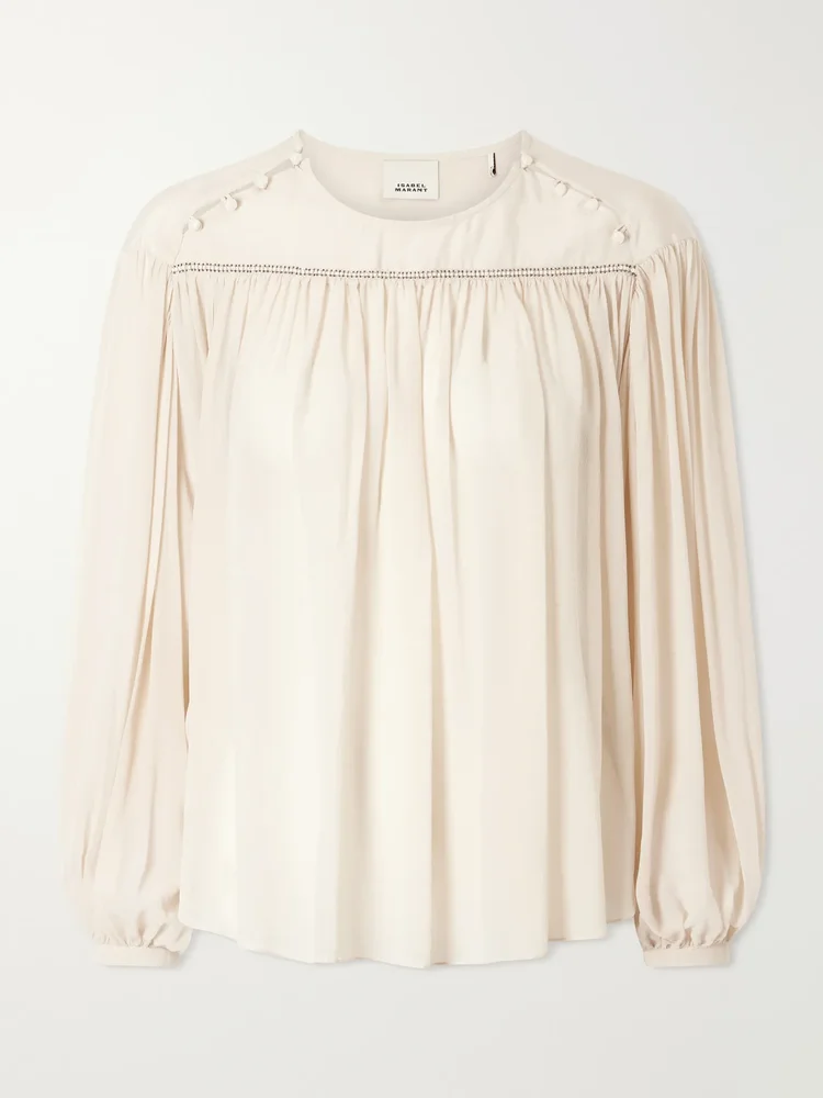 Nuna embellished gathered silk blouse