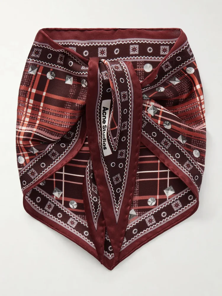 Checked silk-satin scarf