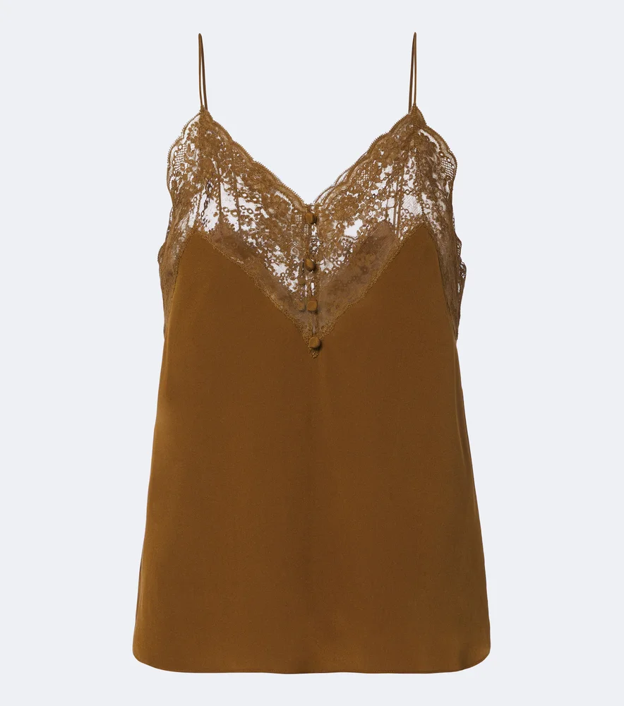 Lace-trimmed silk crêpe de chine camisole